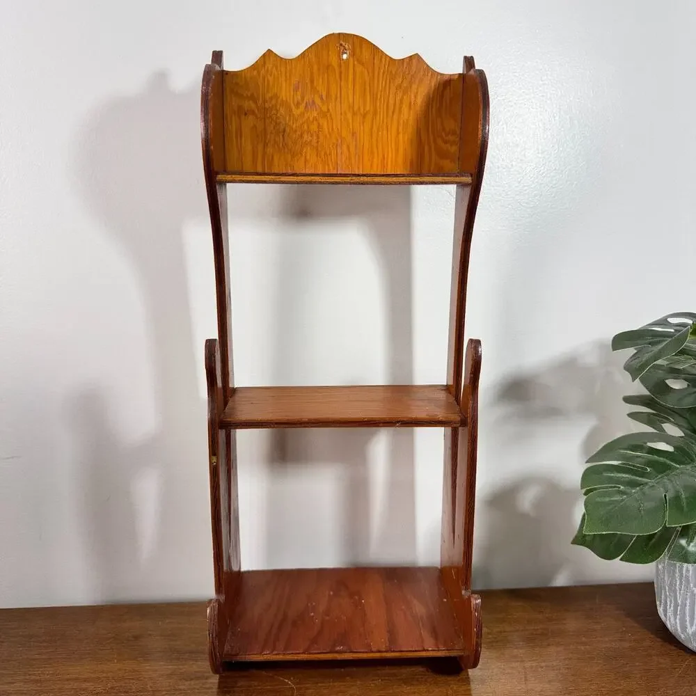 Vintage Hanging Trinket Shelf Wood 3 Tier Shelves Display MCM 1942 6.5x15